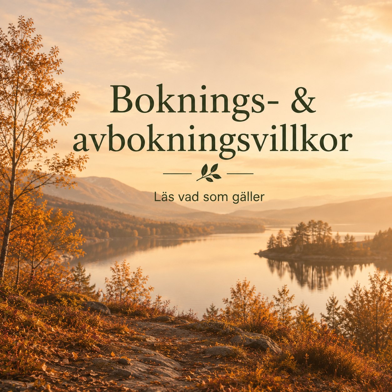 Höstlandskap med texten Boknings- och avbokningsvillkor